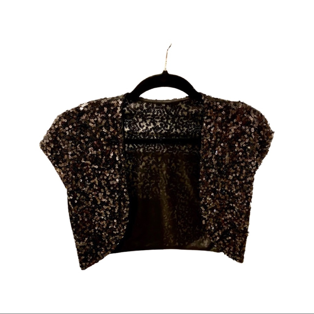 Black sequin bolero evening jacket with slight cap sleeve. - Picture 3 of 3